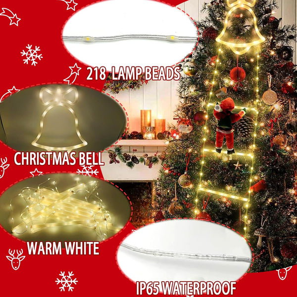 Warmwhite Light 3.3M/130IN 218 Leds Rope Ladders with Climbing Santa Christmas Decorations Lights Battery Powered for Indoor Outdoor Xmas Tree Balcony Window Decor