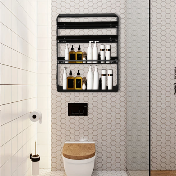 1 Model 2/3/4-Tier Heavy-Duty Carbon Steel Wall Shelf - Space-Saving Adhesive/Screw-Mountable (No Drilling) Multi-Purpose Storage Rack for Kitchen & Bathroom - Heavy Duty Shelving Unit, Easy Assembly, for renter-Friendly, Black/White Options, Utility