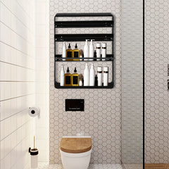 1 Model 2/3/4-Tier Heavy-Duty Carbon Steel Wall Shelf - Space-Saving Adhesive/Screw-Mountable (No Drilling) Multi-Purpose Storage Rack for Kitchen & Bathroom - Heavy Duty Shelving Unit, Easy Assembly, for renter-Friendly, Black/White Options, Utility