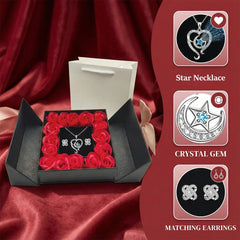 Eternal Flowers Rose Gift Box, Love You Necklace and Earring, Gifts for Women Mum Her, Artificial Rose Flowers for Women Girls for Birthday, Valentines Day, Christmas Silvery