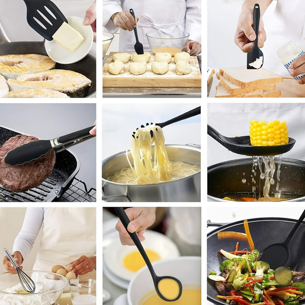 Kitchen Utensils Set Silicone & Stainless Steel Cooking Nonstick Spatula Tools