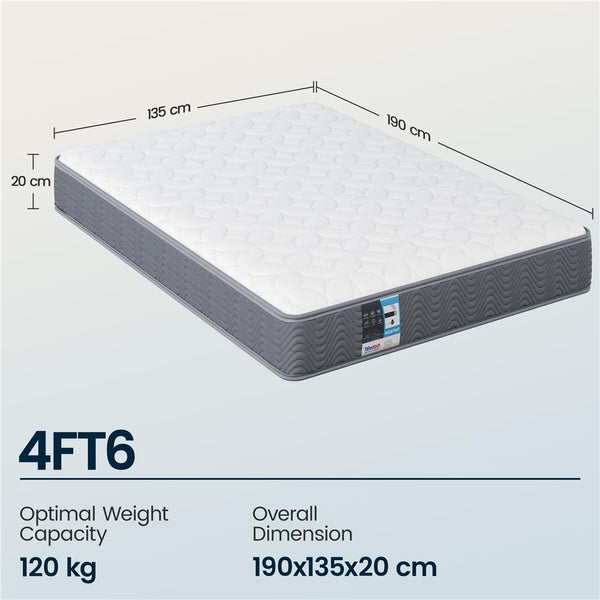 Costoffs Single/Double Bed Mattress Medium Firm Pocket Coil Spring Mattress, Vacuum Packed, Fabric Encased Coil, Bedroom Furniture, 90x190cm/130x190cm, Grey/White