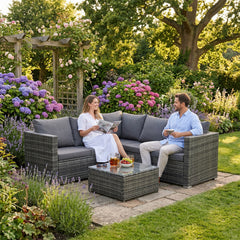 Rattan Corner Sofa Garden Furniture Set with Glass Dining Table Cushion Outdoor Patio Yard