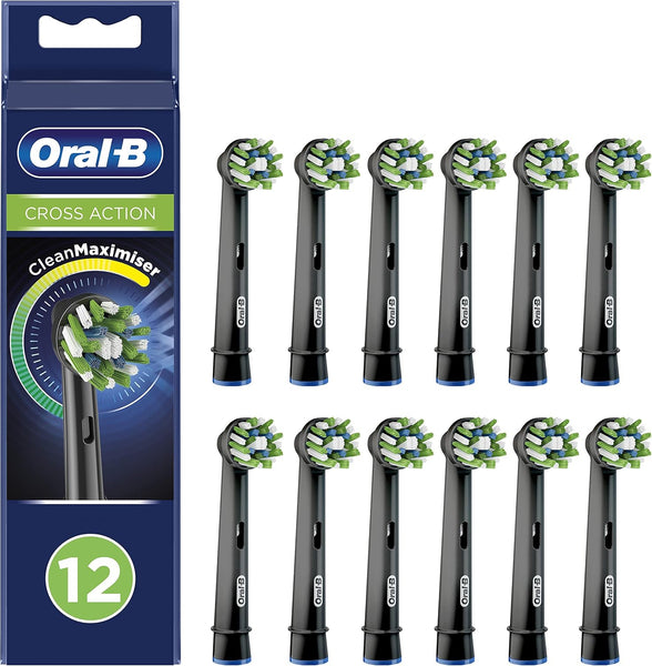 Oral-B Pro Cross Action Electric Toothbrush Head, X-Shape and Angled Bristles for Deeper Plaque Removal, Pack of 4 Toothbrush Heads, Black
