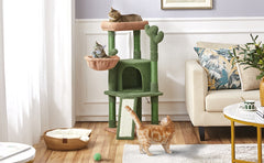 Costoffs Cat Tree, 107cm Cactus Cat Tree, Cat Furniture with Natural Sisal, Cactus Cat Tower with Platform, Condo, Basket, Scratching Posts, Board & Hanging Ball, Cat Furniture for Small/Medium Cats