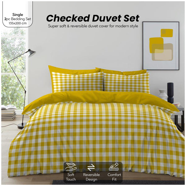 Gingham Moor Check Duvet Cover Set | Plain Reversible Microfibre Quilt Bedding with a Soft Lightweight Feel and Stylish Check Design | Ultra-Soft Matching Pillowcases for Everyday Bedroom Comfort | Available in Single, Double, King Sizes | Fast Dispatch f