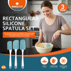 EveryChef Elite 3 Pack Rectangular Silicone Spatula Set | Heat Resistant Non Stick Kitchen Utensils | Flexible Baking & Cooking Spatulas | Durable, Dishwasher Safe Mixing Tools for Everyday Use