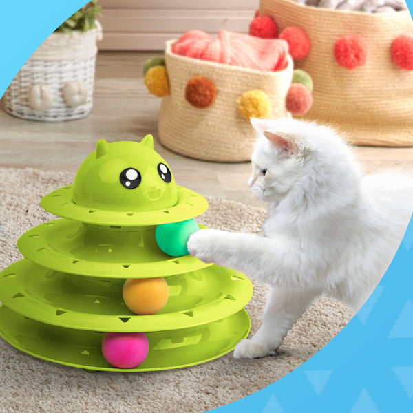 FurDreams Cat Roller Ball Toy Interactive - 3 Tier Tower Fun Cat Ball Track Toy, 3 Level Pet Teaser Toy for Interactive Play, Kitten Fun Puzzle Toy for Exercise & Stimulation
