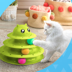 FurDreams Cat Roller Ball Toy Interactive - 3 Tier Tower Fun Cat Ball Track Toy, 3 Level Pet Teaser Toy for Interactive Play, Kitten Fun Puzzle Toy for Exercise & Stimulation