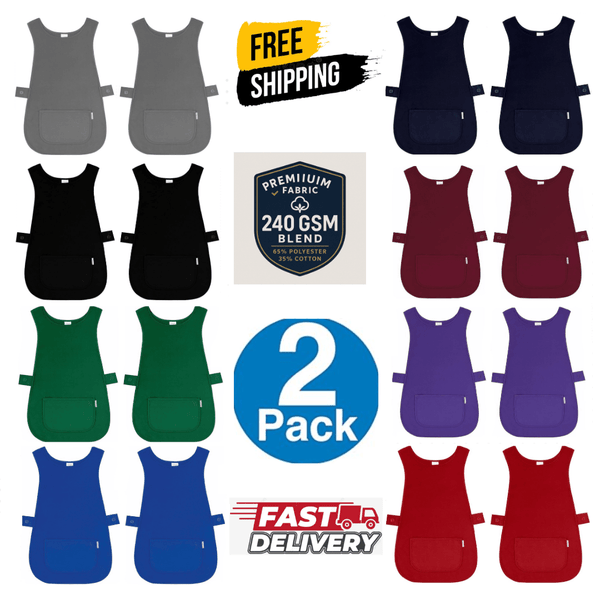 Pack Of 2 Self Tabard Apron in eight different colours | Aprons for Men, Women, and Ladies | Professional Cooking Aprons with 2 Pockets | Adjustable Kitchen Apron for Baking, BBQ, Grilling, Gardening, Crafting, Cleaning, Painting, Barista, Restaurant Work