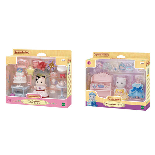 Sylvanian Families Princess Dress up Set & Party Time Tuxedo Cat Set Bundle (3+ Years)
