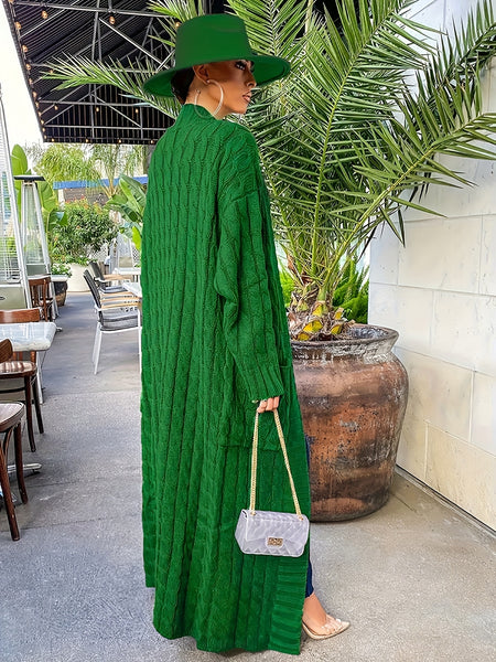 Women's Elegant Long Sweater Coat - Formal & Everyday Chic, Machine Washable Winter Outerwear with Side Pockets - Sophisticated Office to Party Outfits
