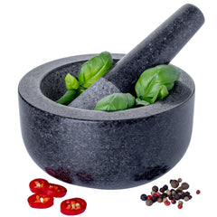 Homiu Granite Pestle and Mortar Set – Large 16 cm Solid Natural Stone Grinder for Spices, Herbs, Seeds & Garlic – Durable Non-Porous Granite Bowl