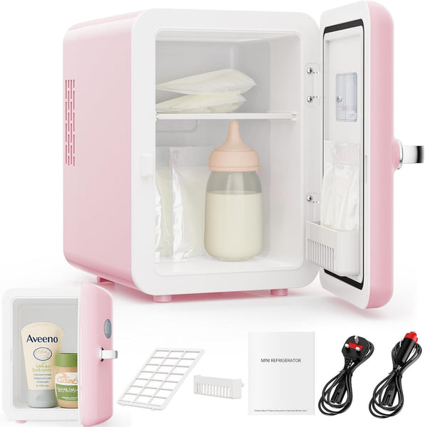 4L Portable Mini Fridge with UK Plug, Quiet Compact Small Refrigerator, AC/DC Cooler & Warmer for Skincare, Drinks, Food, Bedroom, Office, Car, Dorm, Travel