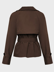 Women's Commuter Notch Lapel Double Breasted Detachable Belt Trench Coat, Elegant Plain Outerwear Jacket