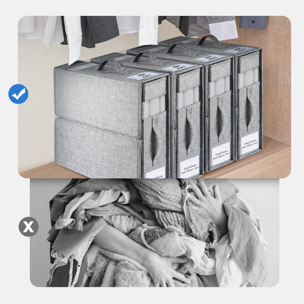 Foldable bed sheet storage box, wardrobe storage box with handle and window, suitable for storing bed sheets, blankets, towels