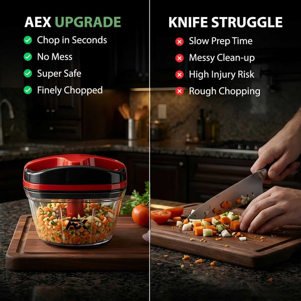 AEX Manual Food Chopper Hand Pull String Vegetable Chopper for Onion Garlic Herbs Nuts Compact Kitchen Food Processor Easy Clean Multifunction Chopper Persian Red