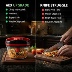 AEX Manual Food Chopper Hand Pull String Vegetable Chopper for Onion Garlic Herbs Nuts Compact Kitchen Food Processor Easy Clean Multifunction Chopper Persian Red