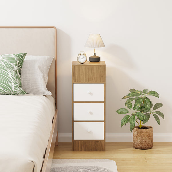 3-Drawer Bedroom Nightstand, 25cm Narrow Side Cabinet, Suitable for Small Spaces such as Bedrooms and Living Rooms, Space-Saving Design with Classic Style, Engineered Wood Top, Manufactured Wood Base, Perfect for Modern Homes, Bedroom Nightstand