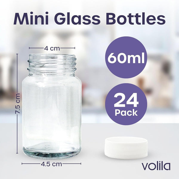 Shot Bottles with Lids - Reusable Glass Shot Bottles with Lids, Funnel, Labels, Shrink Wrap, Cleaning Brush and Extra Foam Insert - Portable and Leakproof