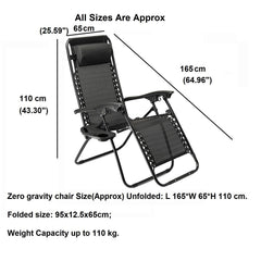 2 x Zero Gravity Reclining Garden Chair Sun Beach Lounger Recliner Outdoor Black