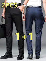 2pcs Men's Professional Business Dress Pants, Office Trousers with Stretch, Versatile Black Straight-Leg Casual Pants for Work