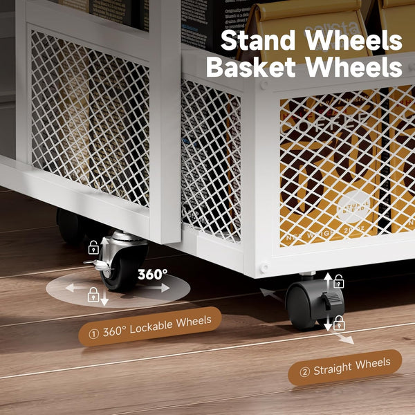 1pc Mini Fridge Stand with Storage, 50x50x42.3cm Mobile Refrigerator Stand with Lockable Wheels & Basket, Portable Cart for Kitchen Office - Perfect Home Upgrade