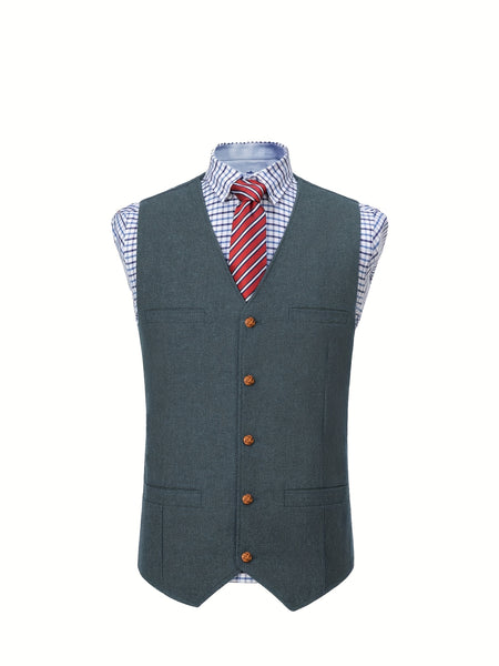 Men'S Vest Wool Blend Herringbone Vintage Men'S Fashion Vest, Groom Best Man Formal Wedding Party Casual Vest