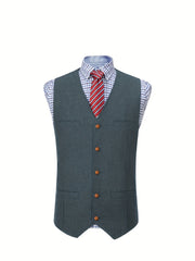Men'S Vest Wool Blend Herringbone Vintage Men'S Fashion Vest, Groom Best Man Formal Wedding Party Casual Vest
