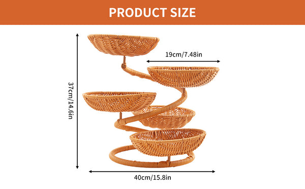 Multi-Layer Fruit Basket Stand, Creative Snack & Bread Storage Tray, Faux Rattan Handwoven Serving Basket for Fruits, Vegetables & Desserts, Lightweight Decorative Organizer for Kitchen & Living Room