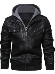 Men'S Black Hooded Jacket - Casual Style, Full-Zip Design with Pockets, Long Sleeves, Polyester Lining, Perfect for Outdoor Activities