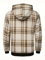 Men's Heavyweight -Lined Hooded Jacket - Full-Zip Plaid Thickened Shirt with Pockets and Adjustable Drawstring, Comfortable and Warm for Autumn and Winter