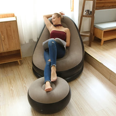 59-Inch Inflatable Lounge Chair Designed for Adults, a Portable Lazy Sofa Complete with a Footstool. This Flocked Recliner Is Perfect for Both Indoor And Outdoor Use