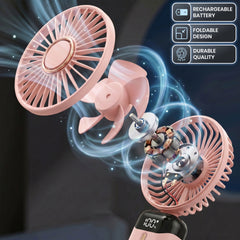 1pc Portable Handheld Fan USB Rechargeable Foldable Mini Desk Fans 5 Speeds, Personal Cooling Fan with Neck Strap for Travel, Office & Outdoor Use, Removable Cover for Easy Clean, Black, Pink, White Options 1 Pack
