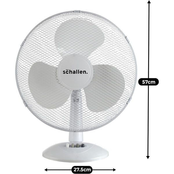 Schallen 16 Inch Electric Desk Fan Oscillating Table Fan 3 Speed Quiet Cooling Fan Adjustable Head Worktop Office Home Bedroom Air Circulator Fan Modern Design Portable Electric Desk Fan White Black or Grey UK Plug Summer Cooling Fan