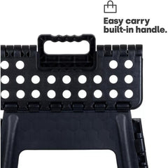 Strong Plastic 18 Inch Black Folding Step Stool - Premium Compact and Lightweight Anti Slip Foldable Stool with Handles for Kids and Adults