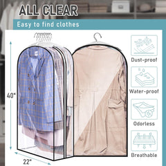 MISSLO Gusseted Clear Suit Covers Garment Bags for Clothes 100Cm Waterproof Cothes Covers Protector Bags with Side Zip for Coats, Shirts, Dresses, 3 Packs