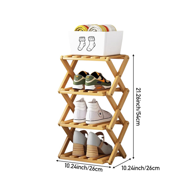 4/5/6/7 Tiers Bamboo Wooden Shoe Rack, Vertical Shoe Racks Storage Shelves Tall Shoe Tower, Collapsible Narrow Shoe Stand, Installation Free Folding X-Shape Shoe Racks Sneakers Slippers Holder Organizer, Multi Functional Shoe Rack Durable Footwear Cabinet