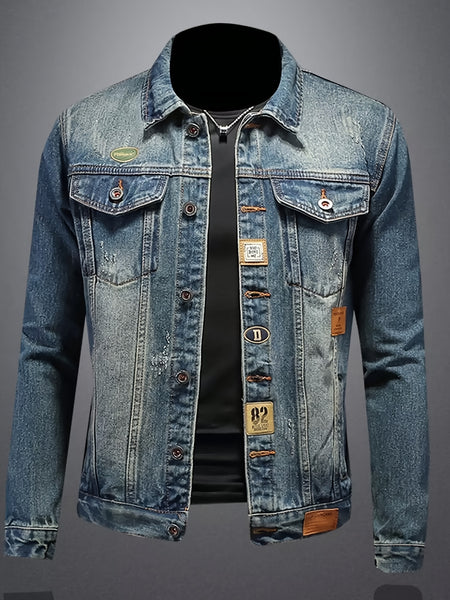 Geng Yuanshi Spring New Arrival Washed Denim Jacket for Men, Spring New Arrival Slim Fit Vintage  Denim Jacket for Men