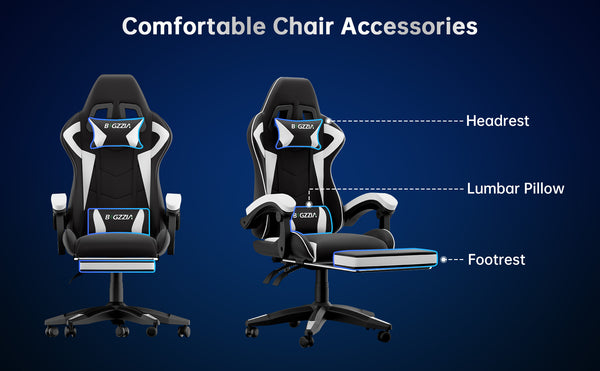 GartistGo Gaming Chair With footrest,Computer Chairs with Lumbar Cushion + Headrest, Height-Adjustable Office Chair for Adults, Girls, Boys
