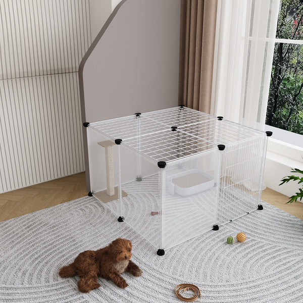 Roofed Cat Playpen System, 12/16/18 Panel Choices, Transparent Cat Enclosure with Top, Complete Kitty Condo with Top Cover, Escape-Proof Indoor Sanctuary, Top Cover Included for Small/Medium Dogs Indoor Protection & Security, Ideal for Indoor Training, Li