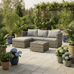 Rattan Garden Furniture 3 Piece Corner Sofa Set PE Wicker Patio Table and Chairs with Cushion
