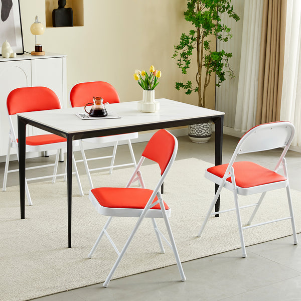 Set of 4 Folding Chairs, Faux Leather Foldable Chairs with Metal Frame and Padded Seat, Easy to Fold and Store for Home, Office, Dining and Reception