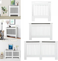 Radiator Cover Cabinet Large Small Wooden Radiator Cover, White Wood Painted MDF Cabinet Heater Cover Cabinet, Slats, Grill, Wood Top Shelf Easy Assembly for Living Room, Hallway, Bedroom Decoration