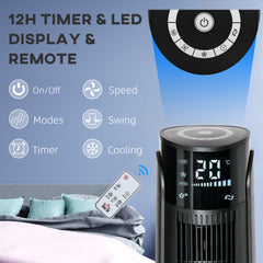 Ice Cooling Tower Fan, Water Conditioner Evaporative Air Cooler Unit with 4 Modes, 3 Speed, Remote Control, Timer, Oscillating for Home Bedroom, Black
