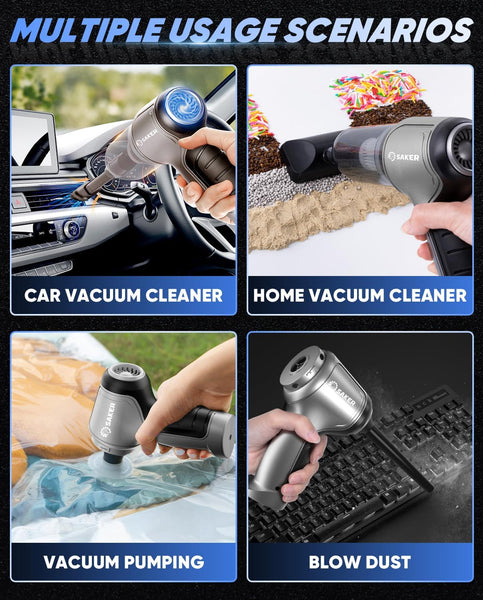 Saker Car Vacuum Cleaner Cordless,Handheld Vacuum Cleaner Type C,Mini Portable Vacuum with Brushless Motor 15000PA Powerful for Car,Keyboard,Office and Home Cleaning