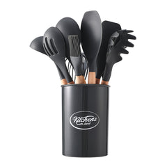 Kitchen Utensil Set, 11pcs Silicone Cooking Utensils Set With Wooden Handle, Nonstick Cookware Tongs Spatula Spoon Set, Best Kitchen Tools, Valentine'S Day Gifts Black, Holiday Gift Guide