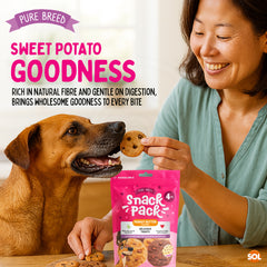 Pure Breed Snack Pack Dog Chews 4 Pack | Peanut Butter Cookie Dog Treats | Grain-Free Low Fat Healthy Dog Snacks | Natural Sweet Potato & Real Meat Chew | Tasty Training Reward for All Breeds