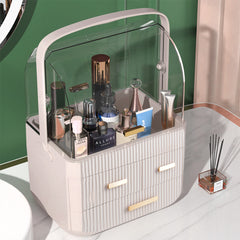 3-Tier Pink Jewelry Storage Box with Protective Lids, Plastic Makeup Organizer Features Multi-Drawer System, Desktop Display Case 24.6x18.6x35.3cm Perfect for Organizing Lipsticks, Cosmetics and Jewelry Pieces on Bathroom Counter and Dresser Top