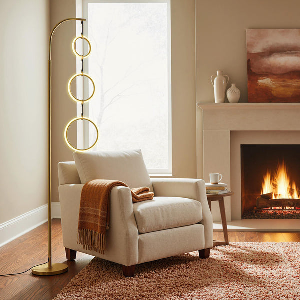 DORTALA 3-Circle LED Floor Lamp | Foot Pedal Switch, 3 Color Temperatures, Metal End, Matte, Modern Style, Plug Powered, British Specification Plug
